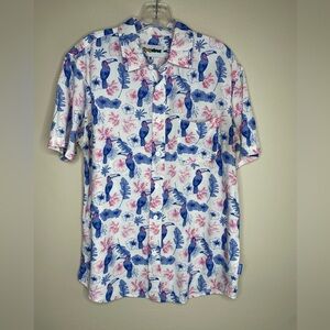 Tipsy Elves Hawaiian Tropical Print Shirt Blue and Pink Size Medium